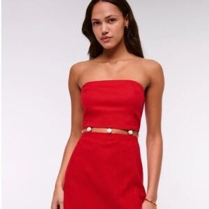 NWT Abercrombie & Fitch Beaded Strapless Vivid Red Mini Dress - XXSTall VIRAL